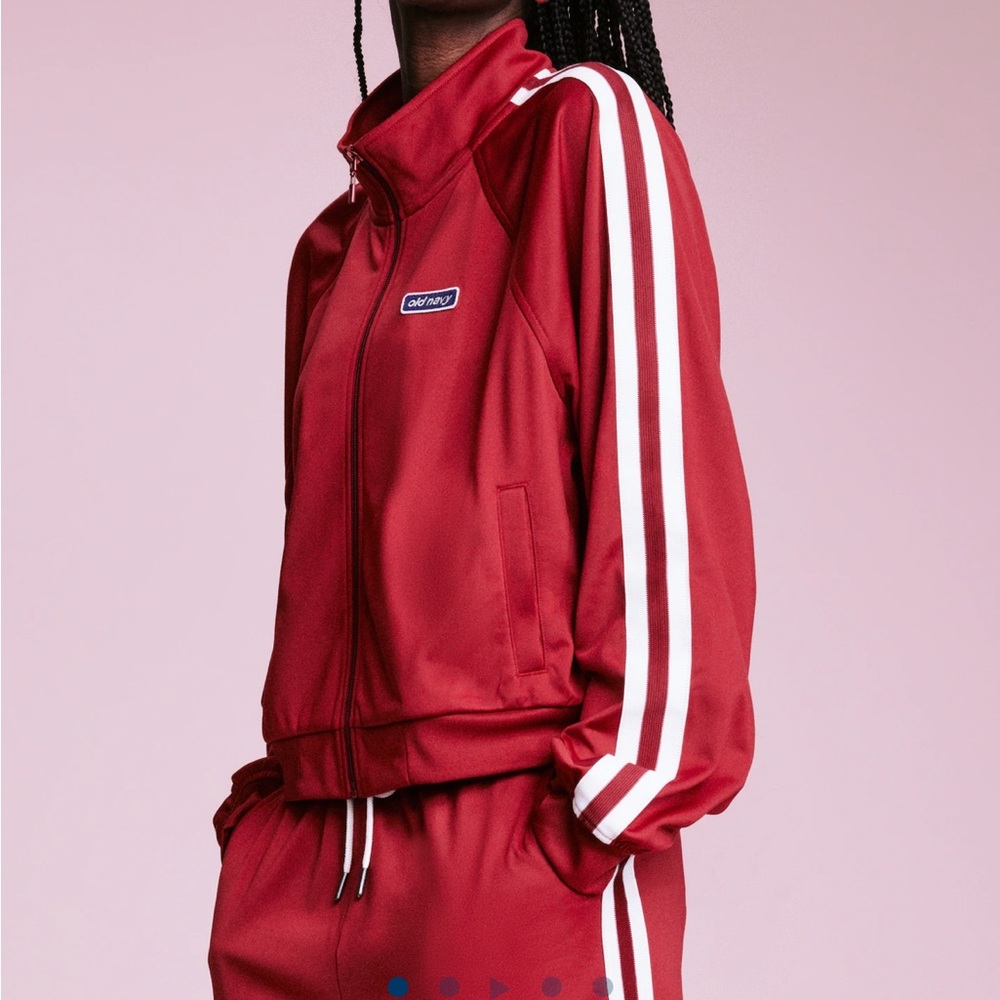 Old Navy Red Bomber Jacket with White Stripes